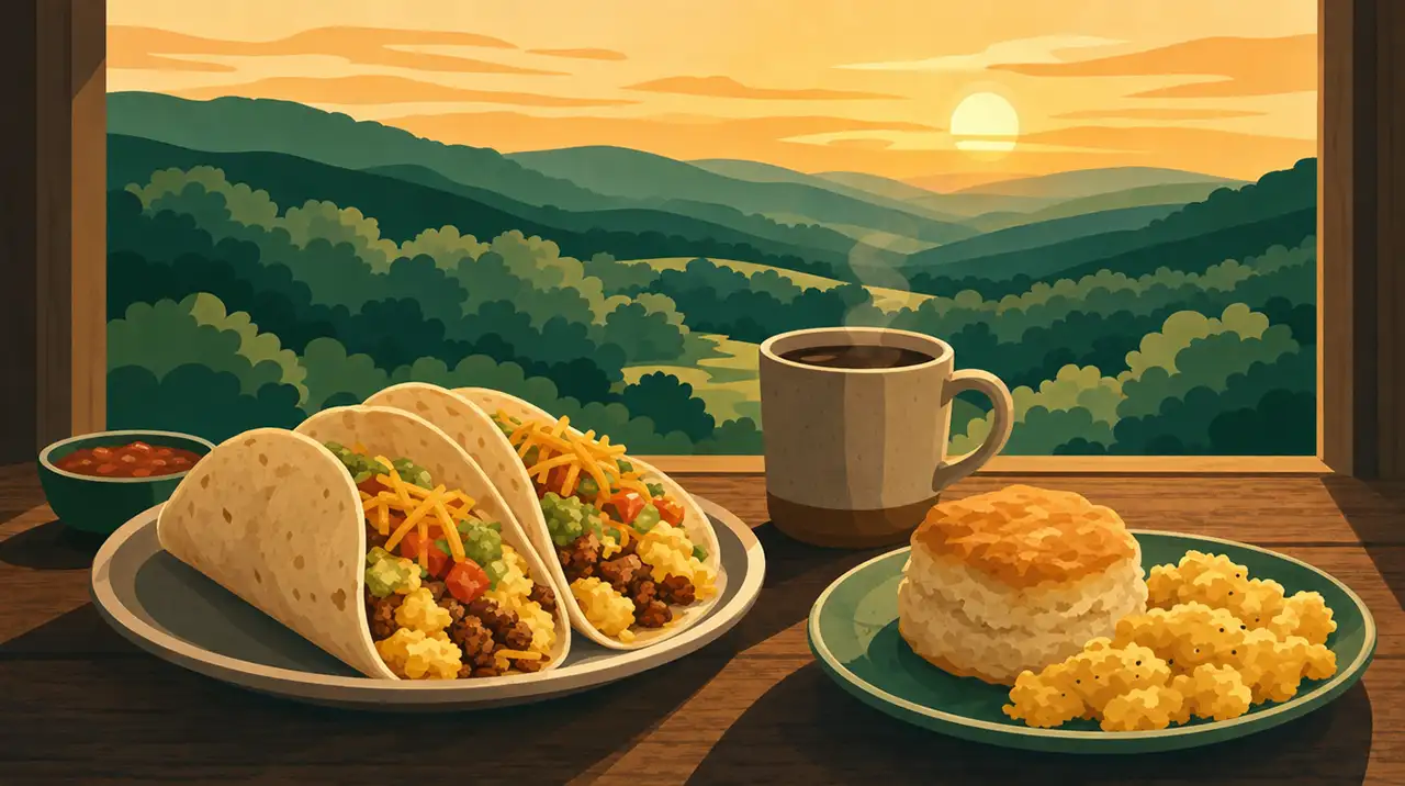 Breakfast taco and coffee at a New Braunfels breakfast spot